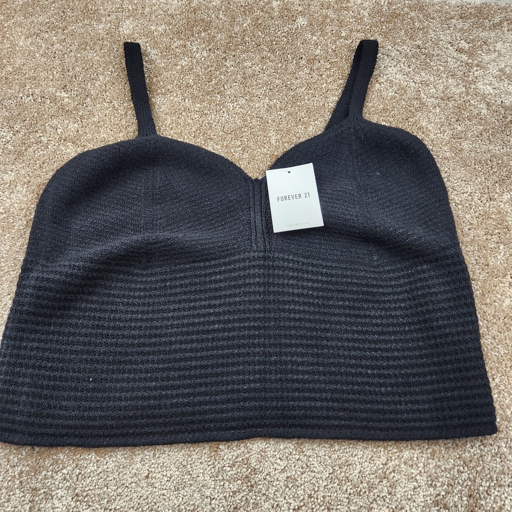 Sexy Forever 21+ Black 3X Knit Sweater‎ Cropped Tank Top Pullover Plus Strap NWT